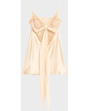 Wiederhoeft Blumen Embroidered Satin Mini Slip Dress - Natural