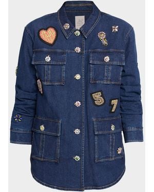 Cinq À Sept Vera Retro Love Denim Jacket - Blue