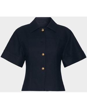 Max Mara Risorsa Short-Sleeve Pique Shirt Jacket - Blue