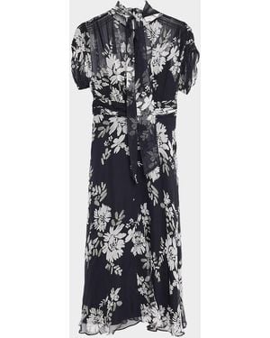 Teri Jon Floral-Print Silk Chiffon Midi Dress - Black