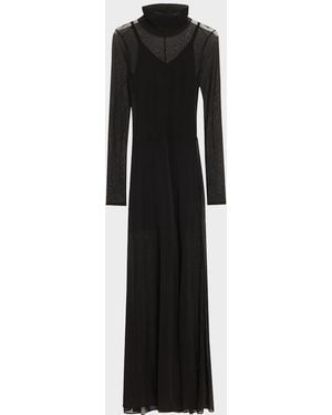 Jason Wu Turtleneck Sheer Knit Long-Sleeve Maxi Dress - Black