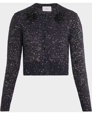 Erdem Crystal Embellished Paillette Knit Crop Cardigan - Blue