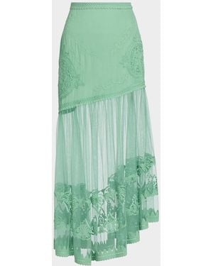 Ulla Johnson Elspeth Floral-Embroidered Sheer Silk Midi Skirt - Green
