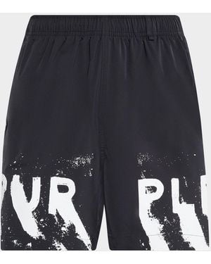 Purple Wordmark Logo Swim Shorts - Blue