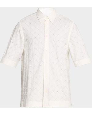 Bottega Veneta Apos;S Poplin Intrecciato Short-Sleeve Shirt - White