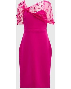 THEIA Gia Beaded-Shawl Bodycon Midi Dress - Pink