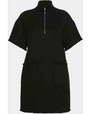 Max Mara Short-Sleeve Wool Zip Mini Dress - Black