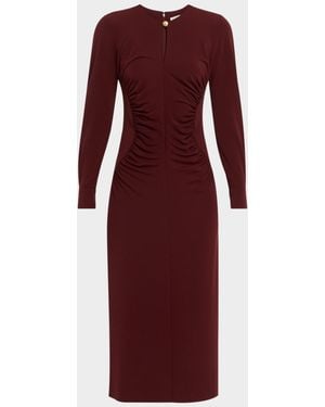 Amir Taghi Gabrielle Ruched Long-Sleeve Ankle Dress - Red