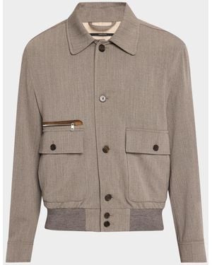 dunhill Apos;S Super 120S Wool Bomber Jacket - Gray