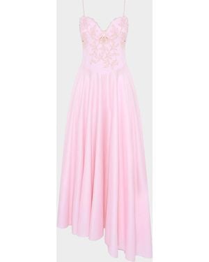 PATBO Lotus Floral Embroidered Corset-Inspired Maxi Dress - Pink