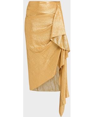 Michael Kors Draped Metallic Lame Midi Skirt