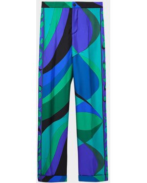 PUCCI Pesci-Patterned Wide-Leg Pants - Blue