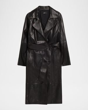 Arma Yava Wrap-Front Leather Coat - Black