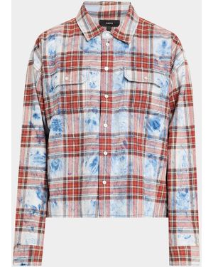 Purple Plaid Embellished Cotton Shirt - Red