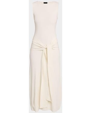 LAPOINTE Waist-Tie Sleeveless Matte Viscose Midi Dress - Natural