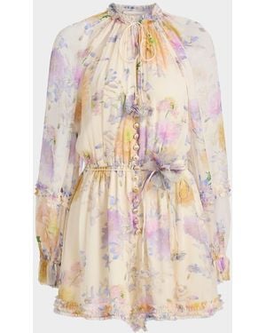 Zimmermann Luna Floral Ruffle Romper - Natural
