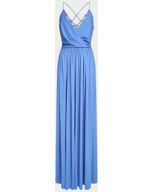 Halston Jeanne Sequin Layered Matte Jersey Gown - Blue