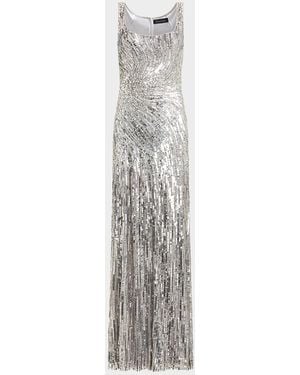Jenny Packham Solaris Sequined Sleeveless Column Gown - White
