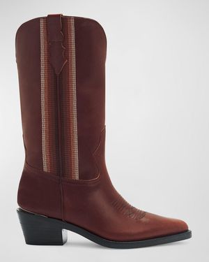 Partow Christina Embroidered Leather Western Boots - Brown