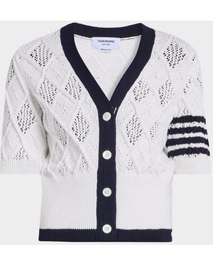 Thom Browne Argyle Pointelle-Knit Cotton Cardigan - Blue