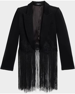 Emanuel Ungaro Alma Lace-Trim Fringe Blazer - Black