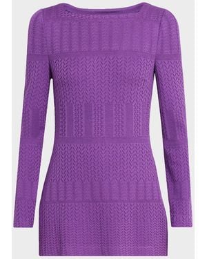 Misook Tonal Multi-Stitch Soft Knit Tunic Top - Purple