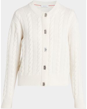 Ferragamo Wool-Cashmere Cable Knit Gancio Cardigan - Natural