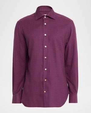 Kiton Small Gingham Cotton Sport Shirt - Purple