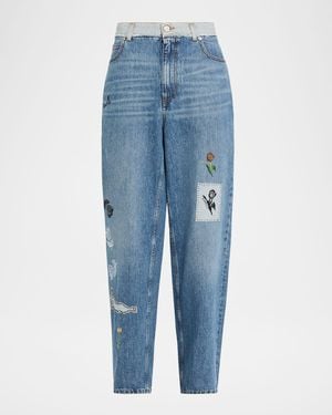 Marni Embroidered Straight-Leg Denim Pants - Blue