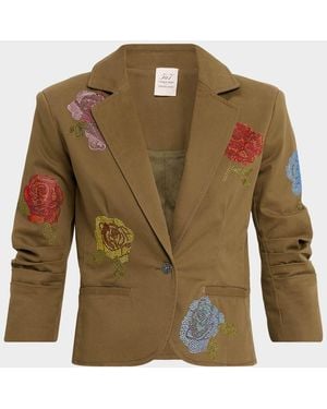 Cinq À Sept Cropped Heatset Roses Blazer - Green