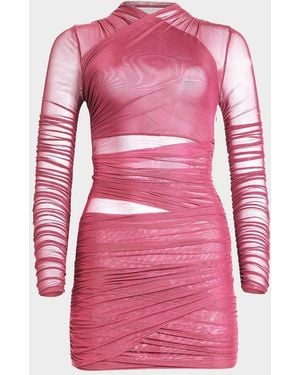 SER.O.YA Moxey Ruched Mesh Mini Dress - Pink