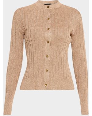 Tom Ford Metallic Rib Crewneck Cardigan - Natural