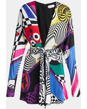 Versace Teatro Long-Sleeve Wrap Mini Dress - White