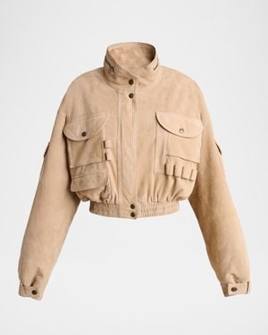 Balmain Suede Multi-Pocket Utility Jacket - Natural