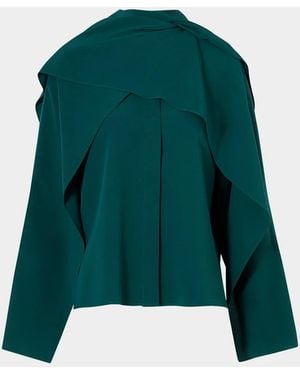 Akris Silk Crepe Sleeve Panel Button-Down Blouse - Green