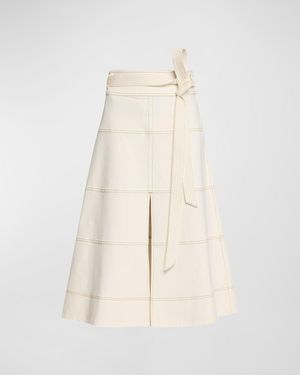 Tanya Taylor Hudson High-Waist Belted Denim Midi Skirt - Natural