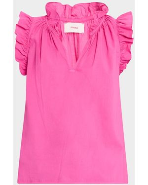 Xirena Bex Ruffle-Trim Split-Neck Top - Pink
