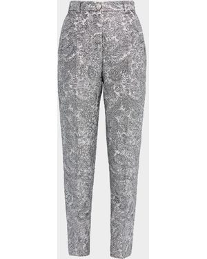 Dolce & Gabbana Metallic Floral Puff Brocade Slim-Leg Ankle Pants - Gray