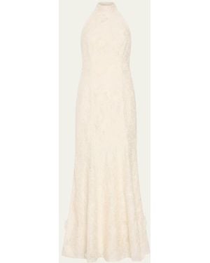 MILLY Josefina Embroidered Halter Maxi Dress - White
