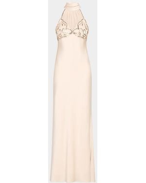 Emanuel Ungaro Evie Sequin-Embroidered Halter Gown - Natural