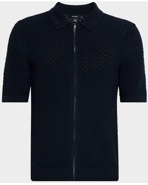 Reiss Comet Crochet Zip Short-Sleeve Shirt - Blue