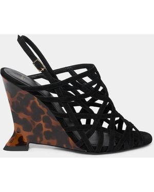 Balmain 95Mm Cage Suede Wedge Sandals - Black