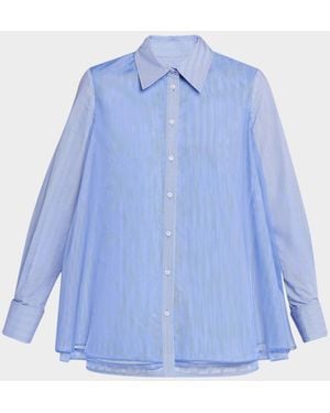 Brandon Maxwell Vaughn Frothy Layered Button-Down Shirt - Blue