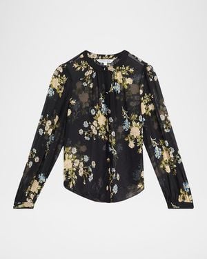 Veronica Beard Ashlynn Floral Silk Blouse - Black