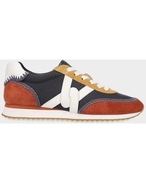 Veronica Beard Penrose Whipstitch Mesh And Mixed Leather Sneakers - Multicolor