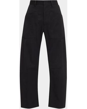 Nili Lotan Shon Wool Barrel-Leg Ankle Pants - Blue