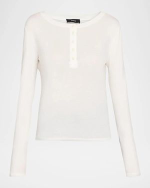 Theory Purl Henley Long-Sleeve T-Shirt - White