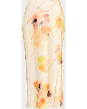 Jason Wu Washed Satin Floral-Print Midi Skirt - Yellow