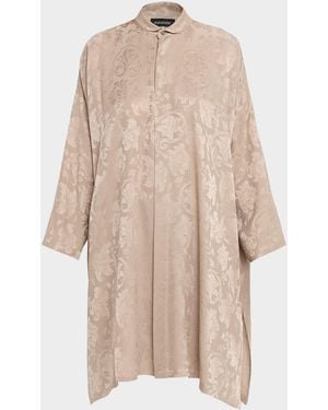 Eskandar Wide A-Line Double Stand Collar Shirt - Natural