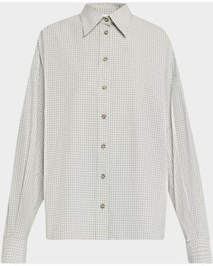 Brandon Maxwell Harvey Check Button-Down Boyfriend Shirt - White